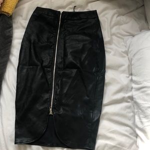 Leather midi skirt with zip detail